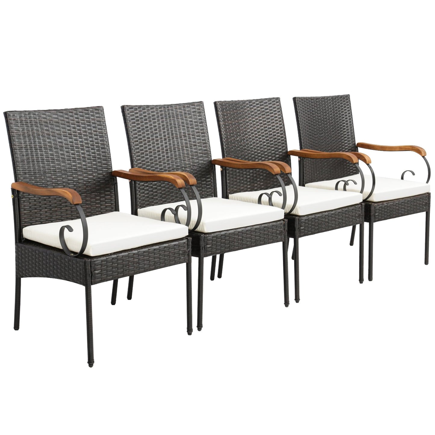 Set of 2/4 Outdoor PE Wicker Chair with Acacia Wood Armrests-Set of 4 Patio Dining Chairs   at Gallery Canada