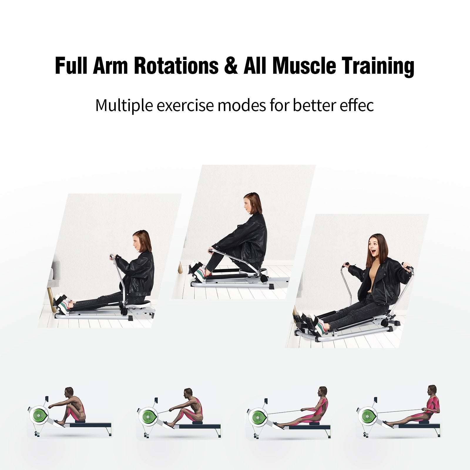 Exercise Adjustable Double Hydraulic Resistance Rowing Machine, Black Rowing Machines   at Gallery Canada