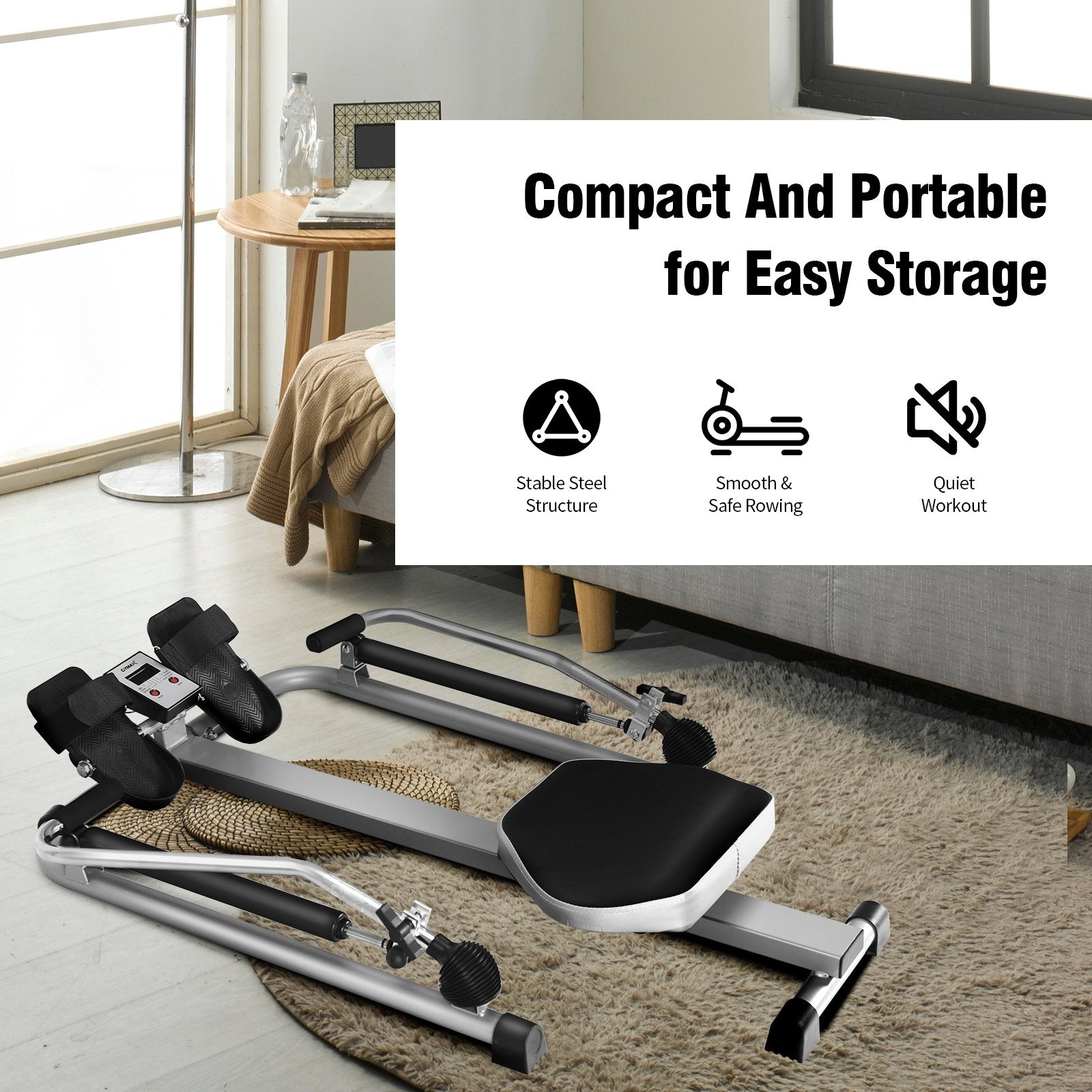 Exercise Adjustable Double Hydraulic Resistance Rowing Machine, Black Rowing Machines   at Gallery Canada