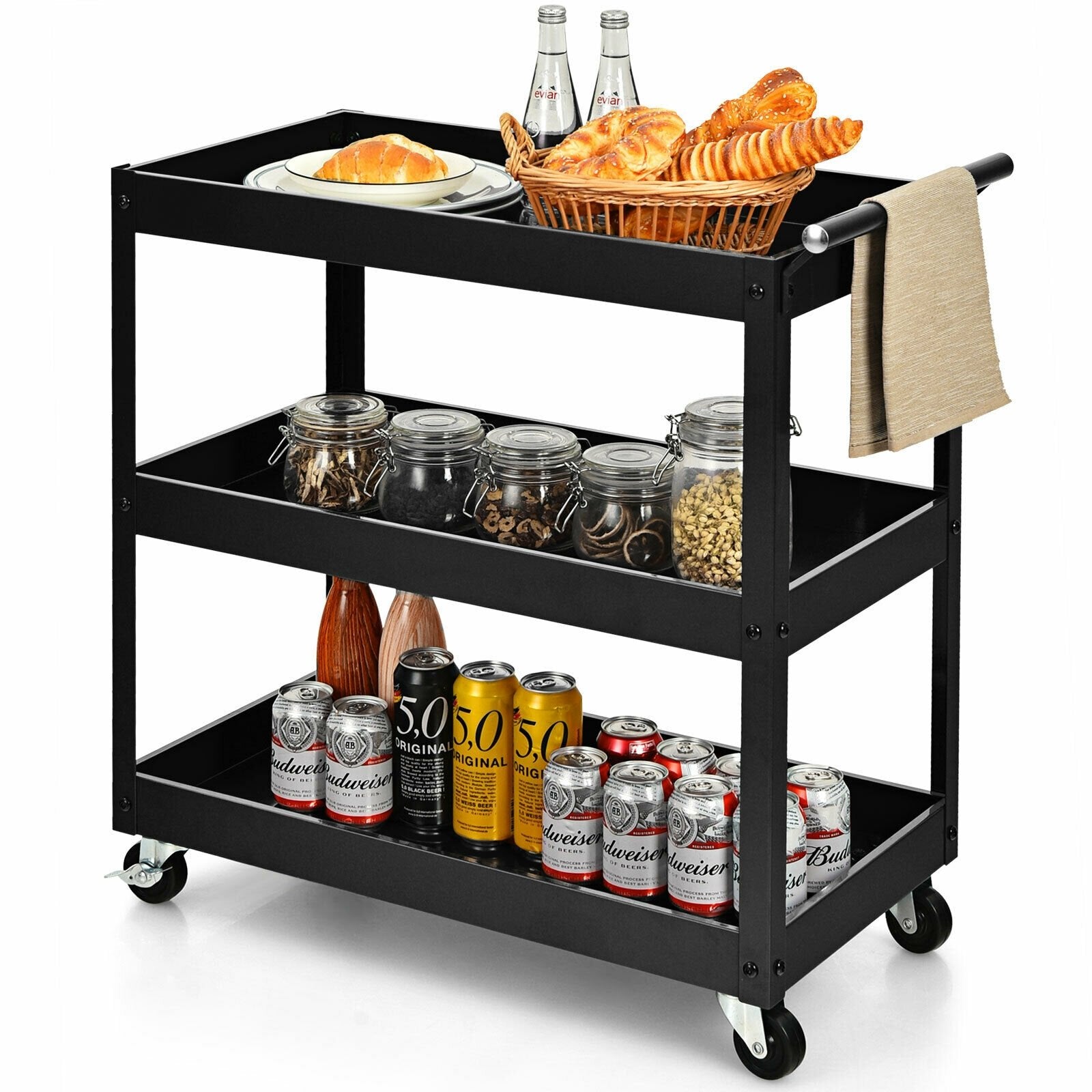 3-Tier Utility Cart Metal Mental Storage Service Trolley, Black Kitchen Islands & Carts   at Gallery Canada