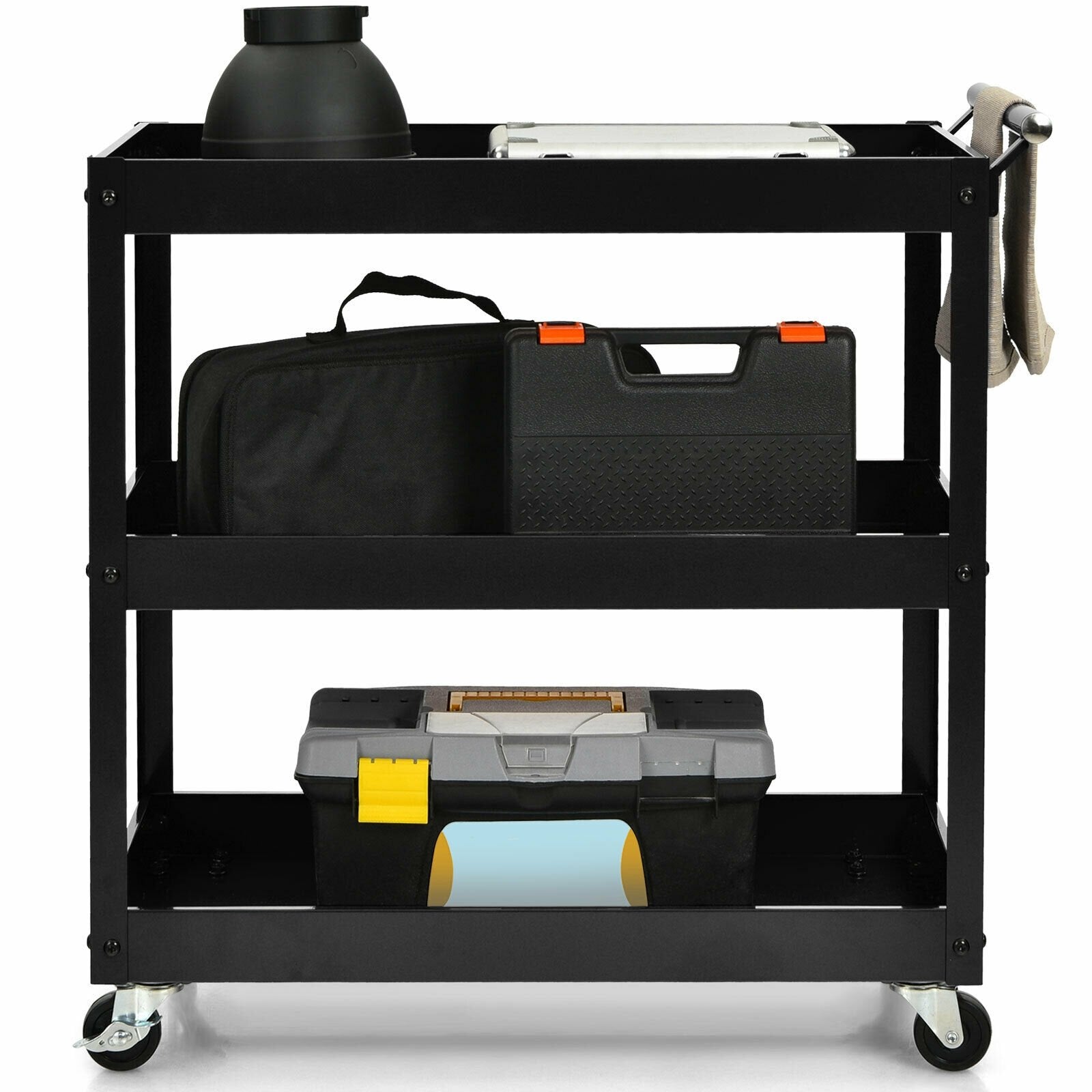 3-Tier Utility Cart Metal Mental Storage Service Trolley, Black Kitchen Islands & Carts   at Gallery Canada