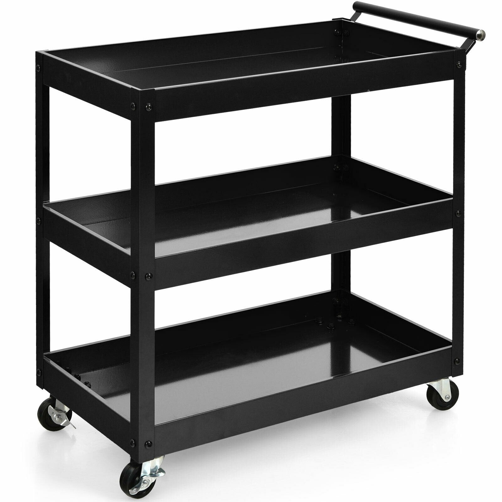 3-Tier Utility Cart Metal Mental Storage Service Trolley, Black Kitchen Islands & Carts   at Gallery Canada