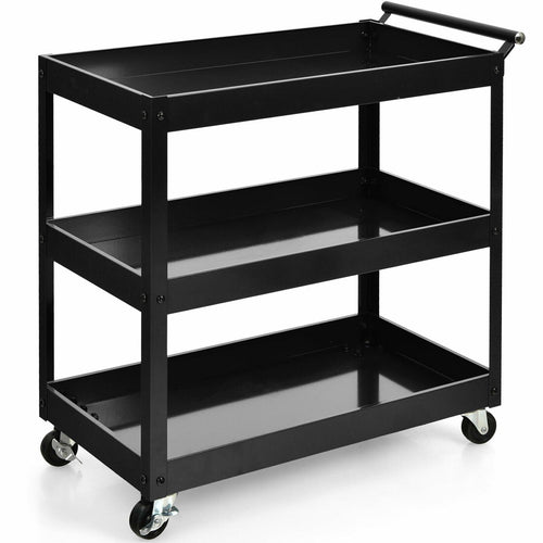 3-Tier Utility Cart Metal Mental Storage Service Trolley, Black