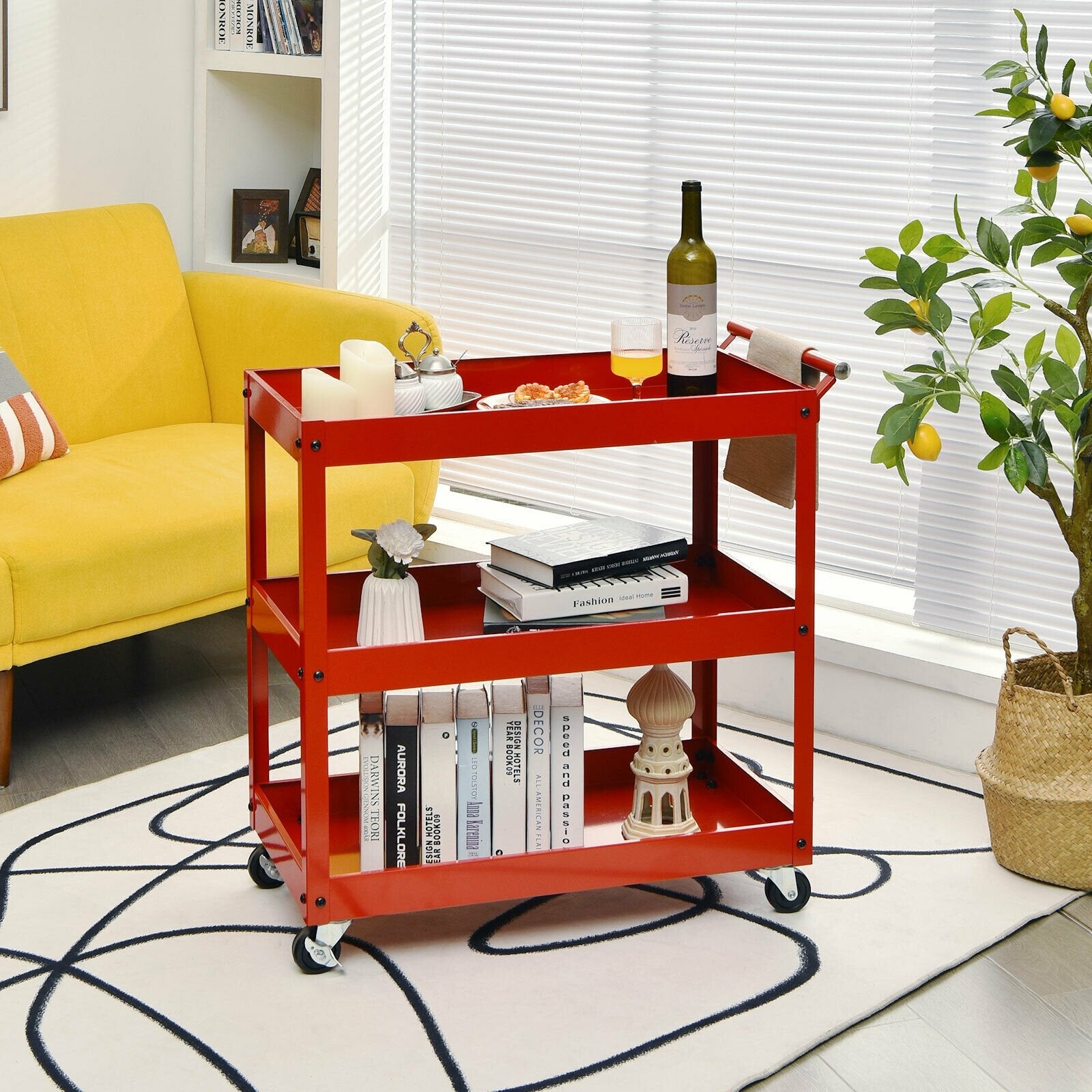 3-Tier Utility Cart Metal Mental Storage Service Trolley, Red Kitchen Islands & Carts   at Gallery Canada