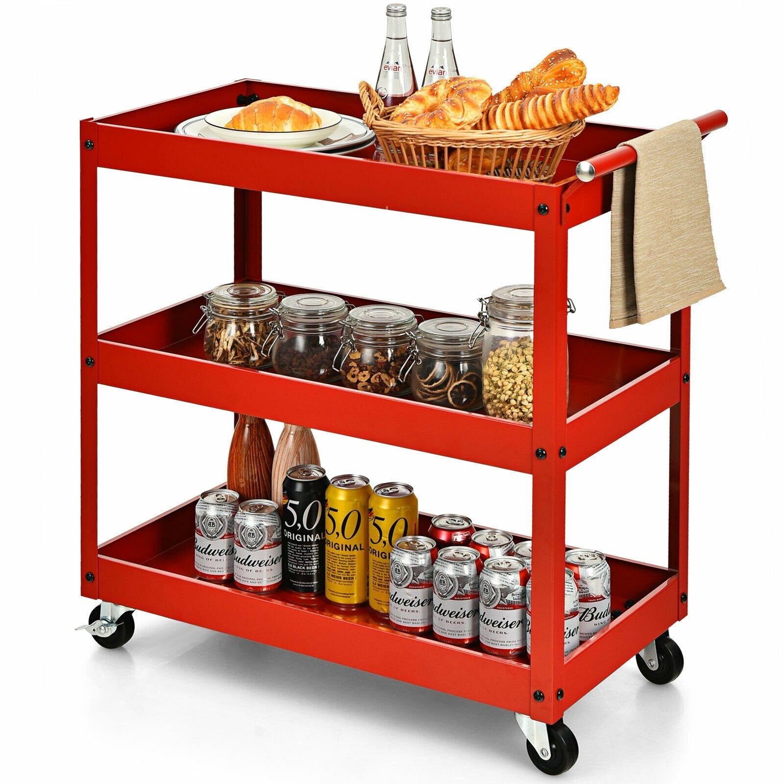 3-Tier Utility Cart Metal Mental Storage Service Trolley, Red Kitchen Islands & Carts   at Gallery Canada