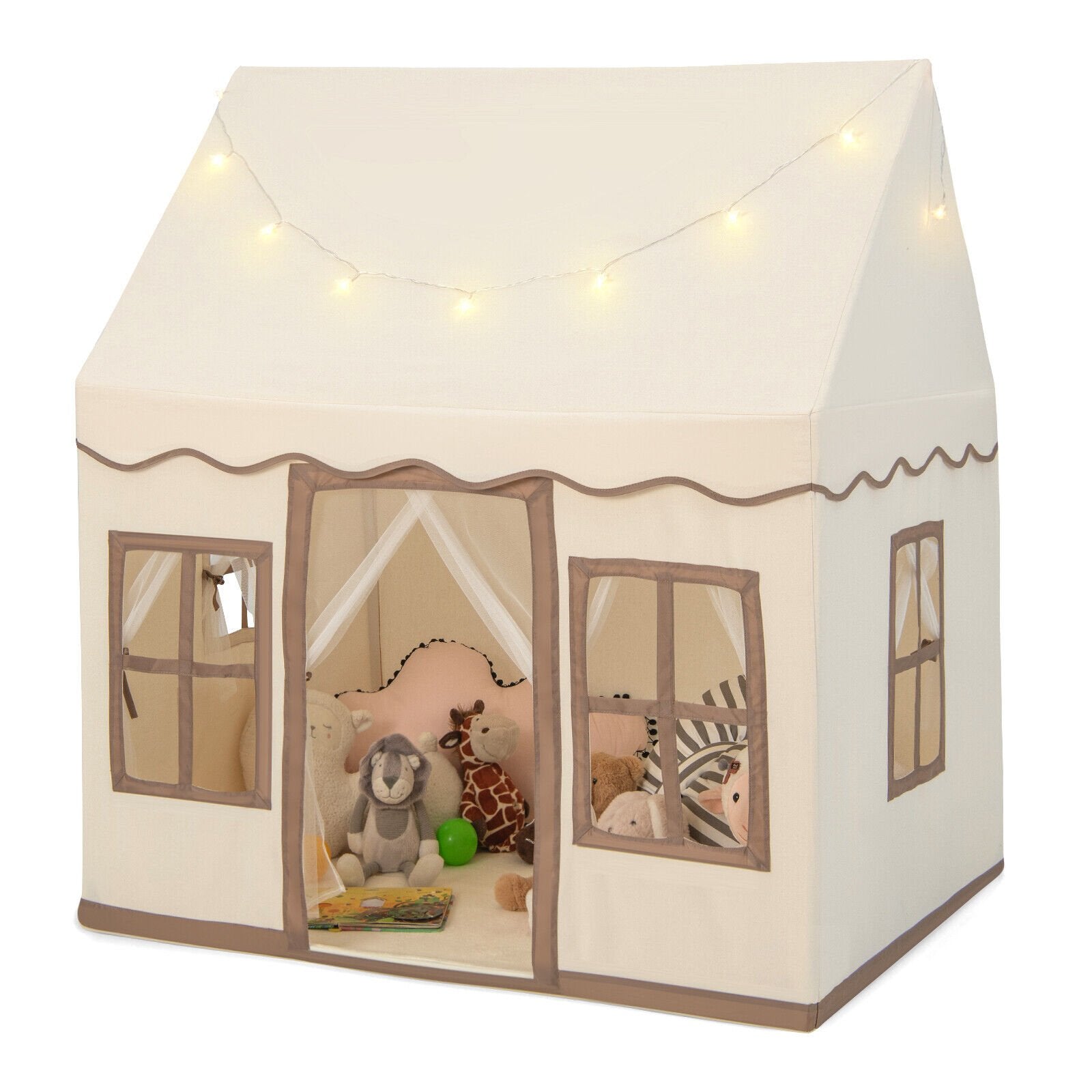 Toddler Large Playhouse with Star String Lights, Brown Play Tents & Playhouse   at Gallery Canada