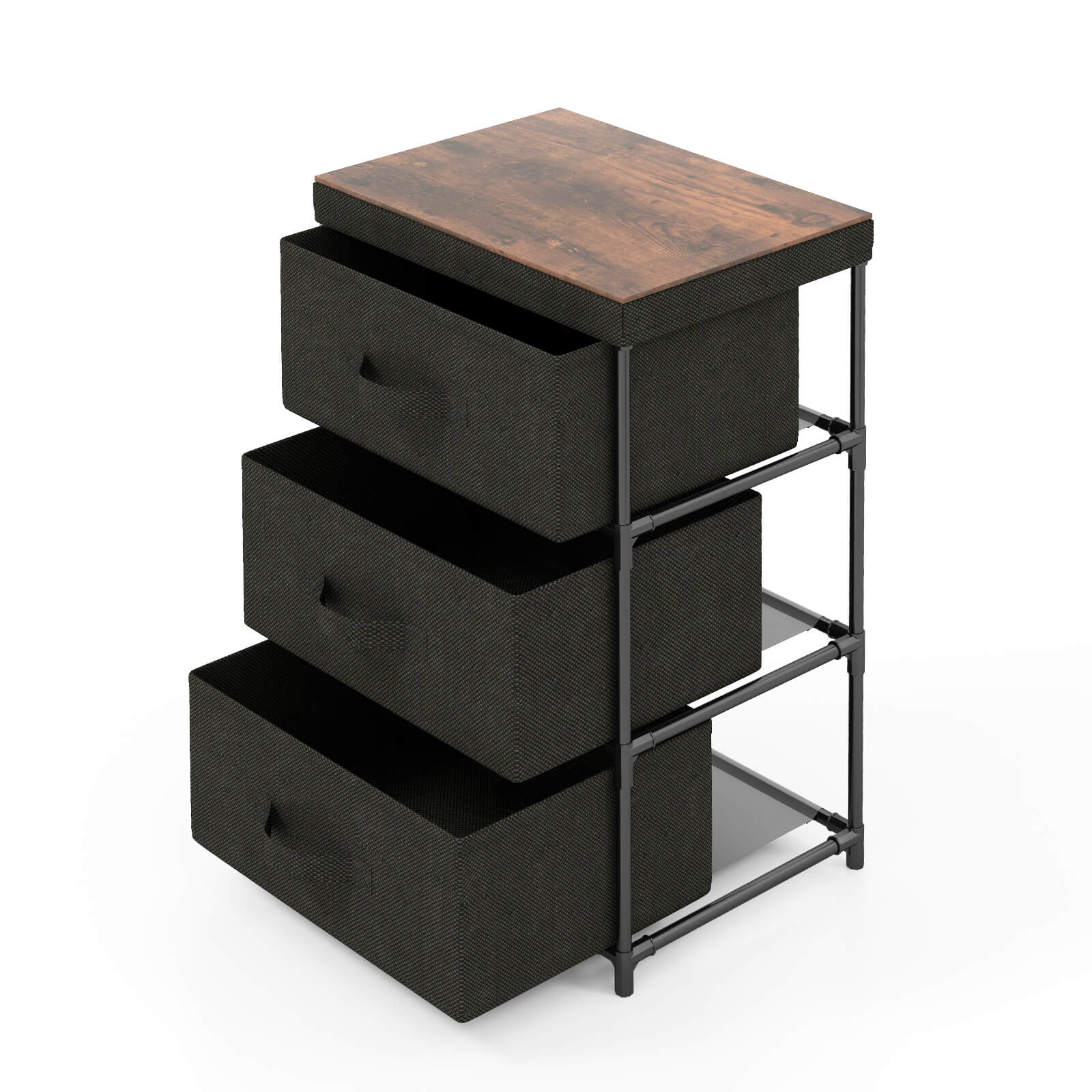 3-Tier Fabric Nightstand with Sturdy Metal Frame, Black Nightstands   at Gallery Canada