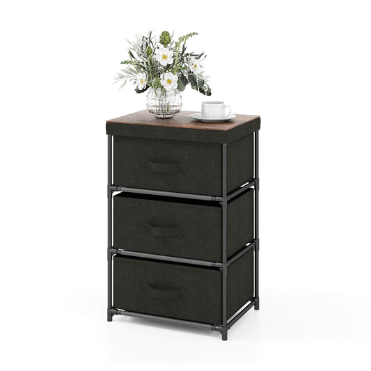 3-Tier Fabric Nightstand with Sturdy Metal Frame, Black Nightstands   at Gallery Canada