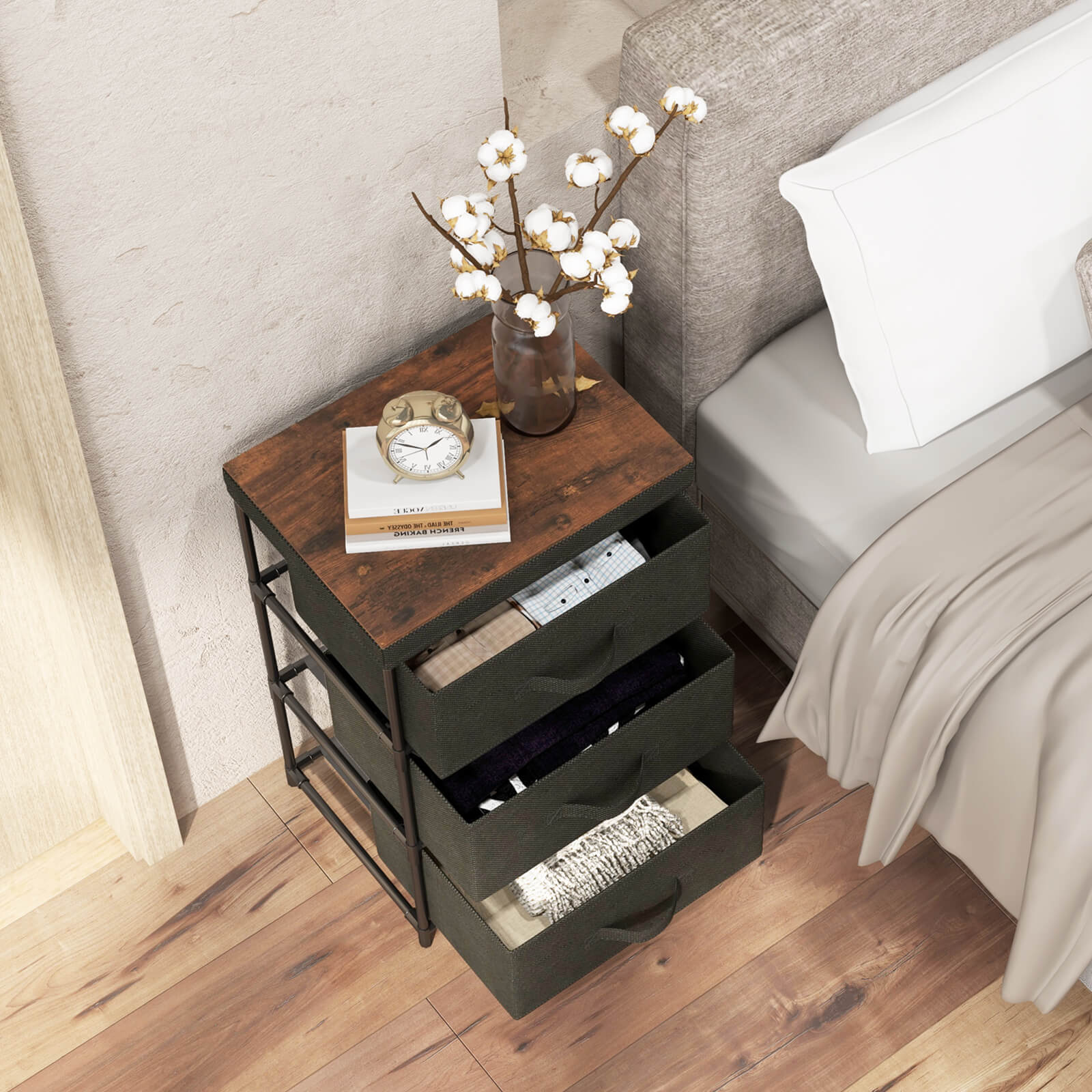 3-Tier Fabric Nightstand with Sturdy Metal Frame, Black Nightstands at Gallery Canada