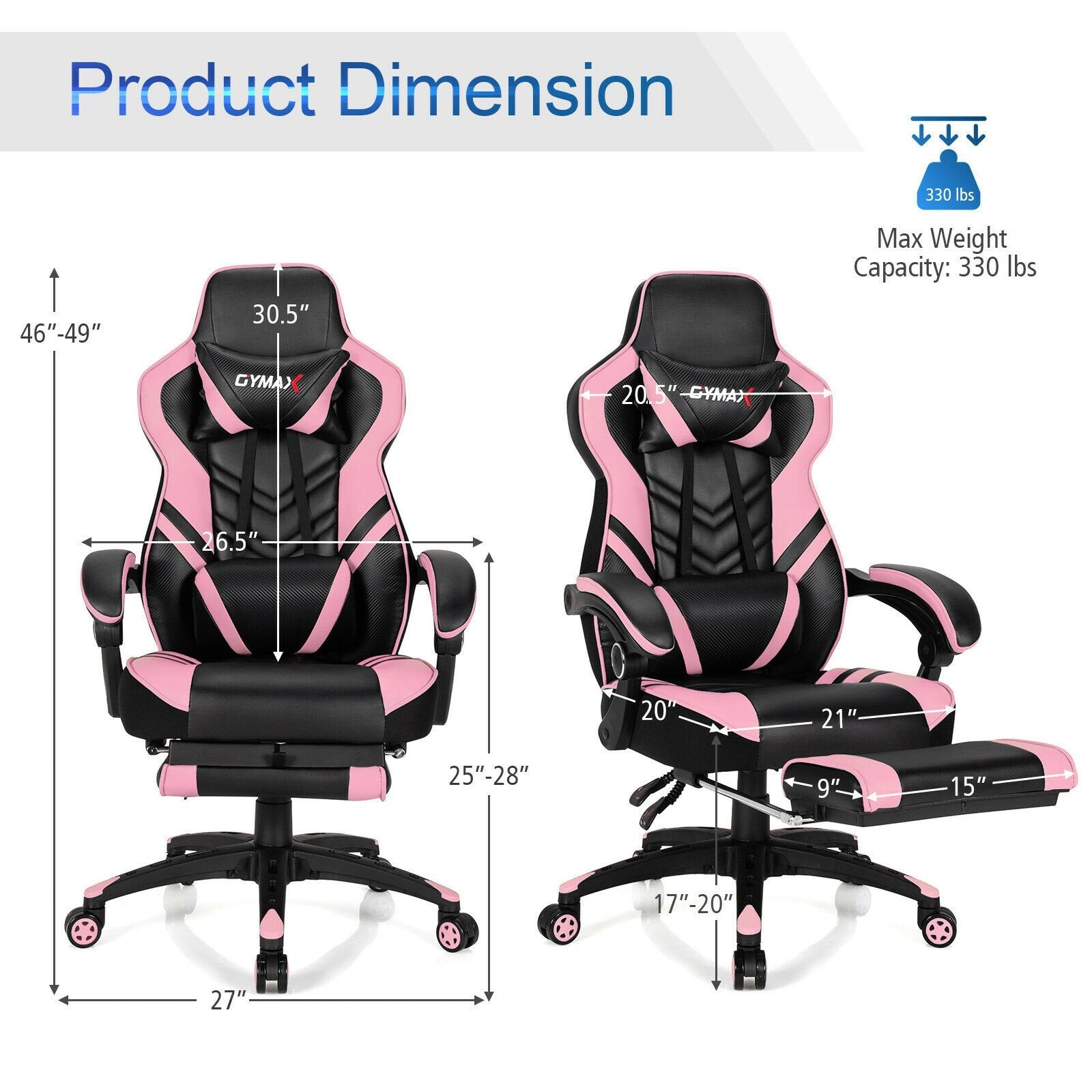 Adjustable Gaming Chair with Footrest for Home Office, Pink Gaming Chairs   at Gallery Canada