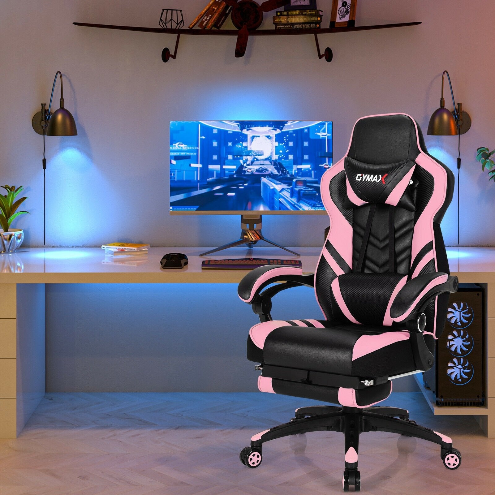 Adjustable Gaming Chair with Footrest for Home Office, Pink Gaming Chairs   at Gallery Canada