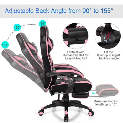 Adjustable Gaming Chair with Footrest for Home Office, Pink Gaming Chairs   at Gallery Canada