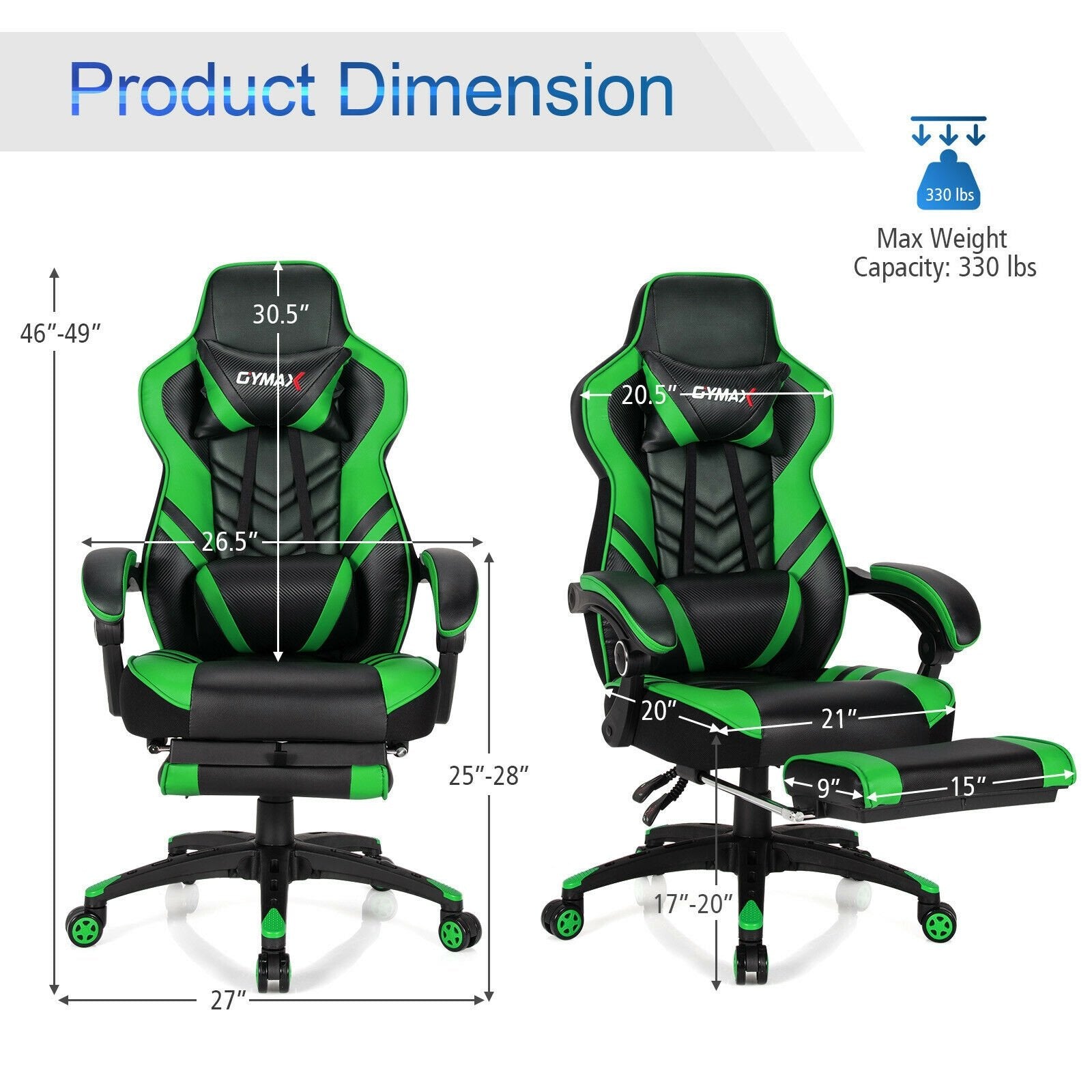 Adjustable Gaming Chair with Footrest for Home Office, Green Gaming Chairs   at Gallery Canada