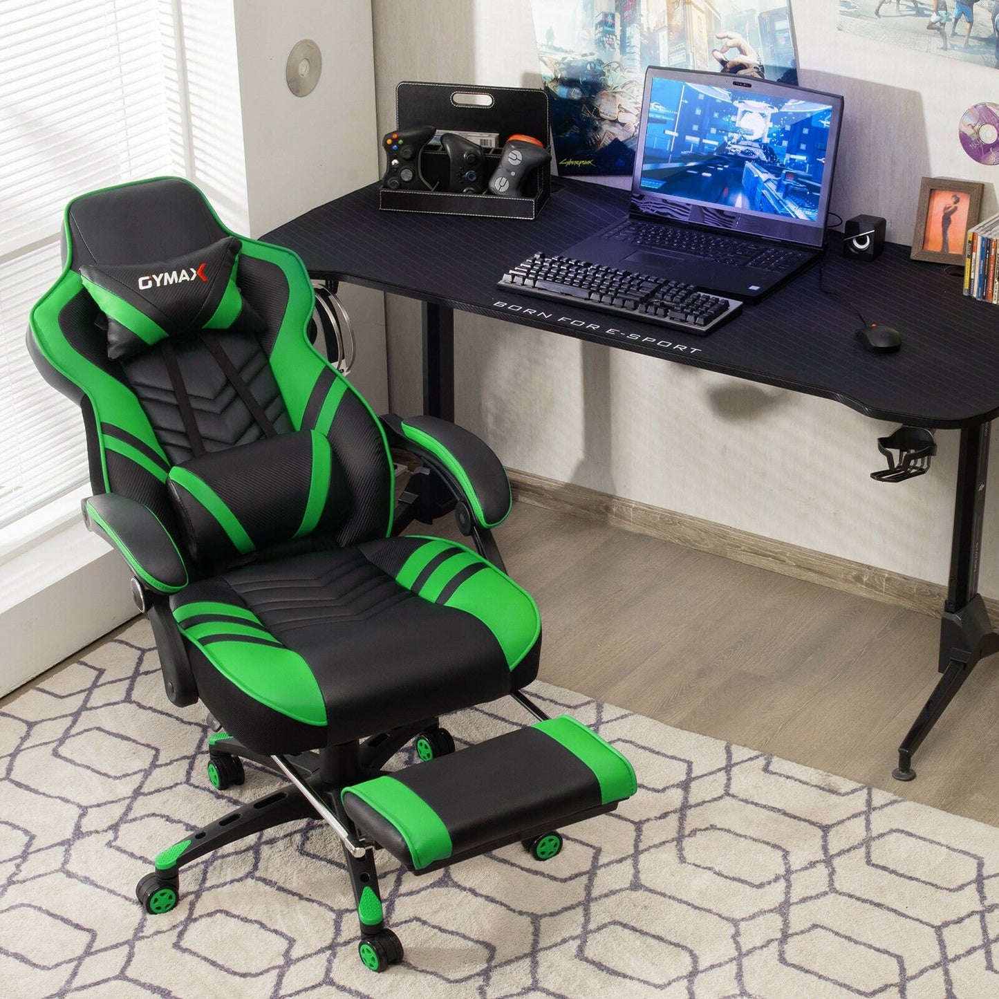 Adjustable Gaming Chair with Footrest for Home Office, Green Gaming Chairs   at Gallery Canada