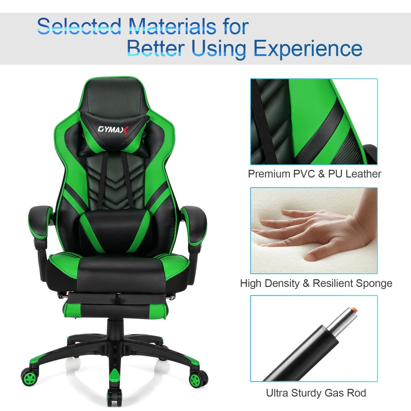 Adjustable Gaming Chair with Footrest for Home Office, Green - Gallery Canada