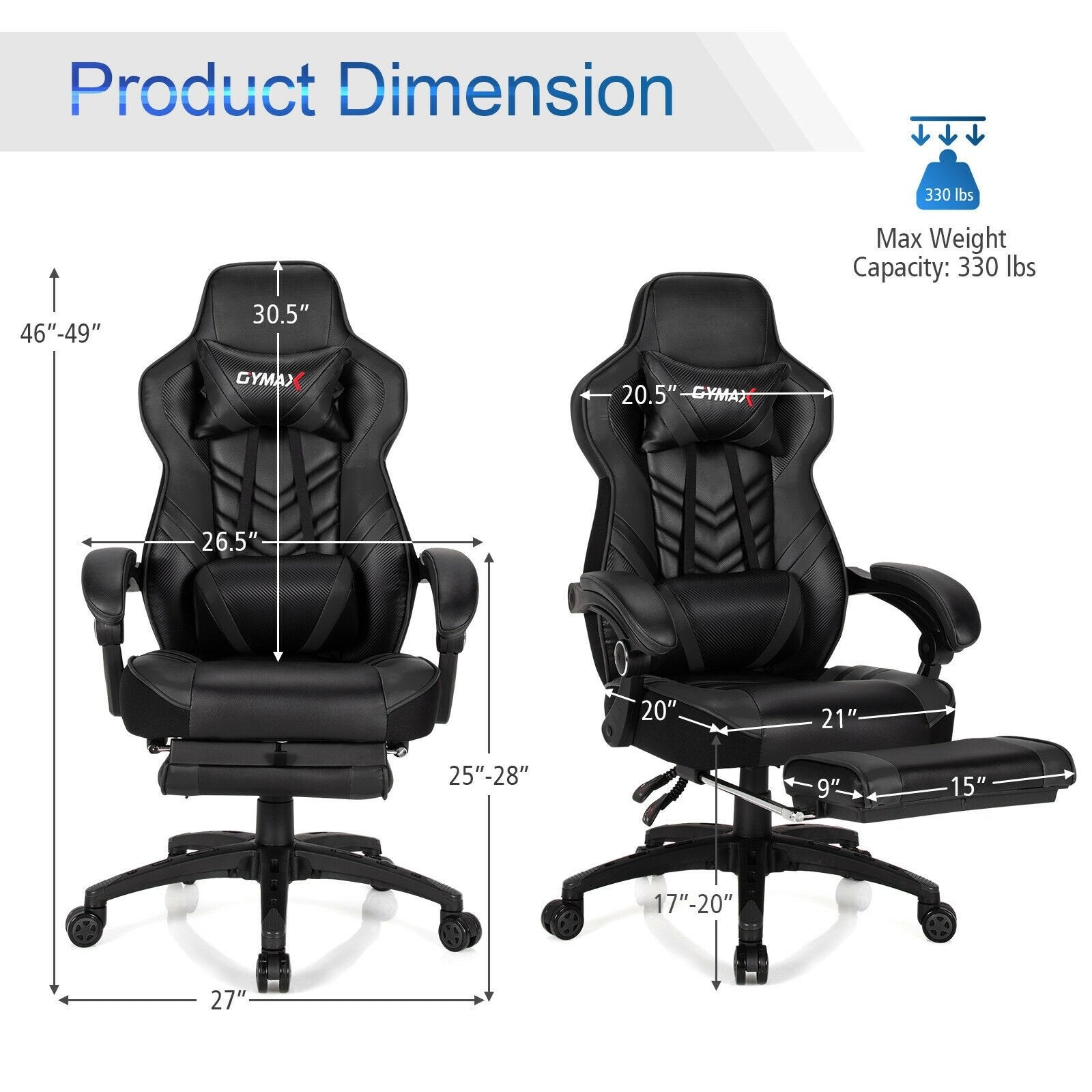 Adjustable Gaming Chair with Footrest for Home Office, Black Gaming Chairs   at Gallery Canada