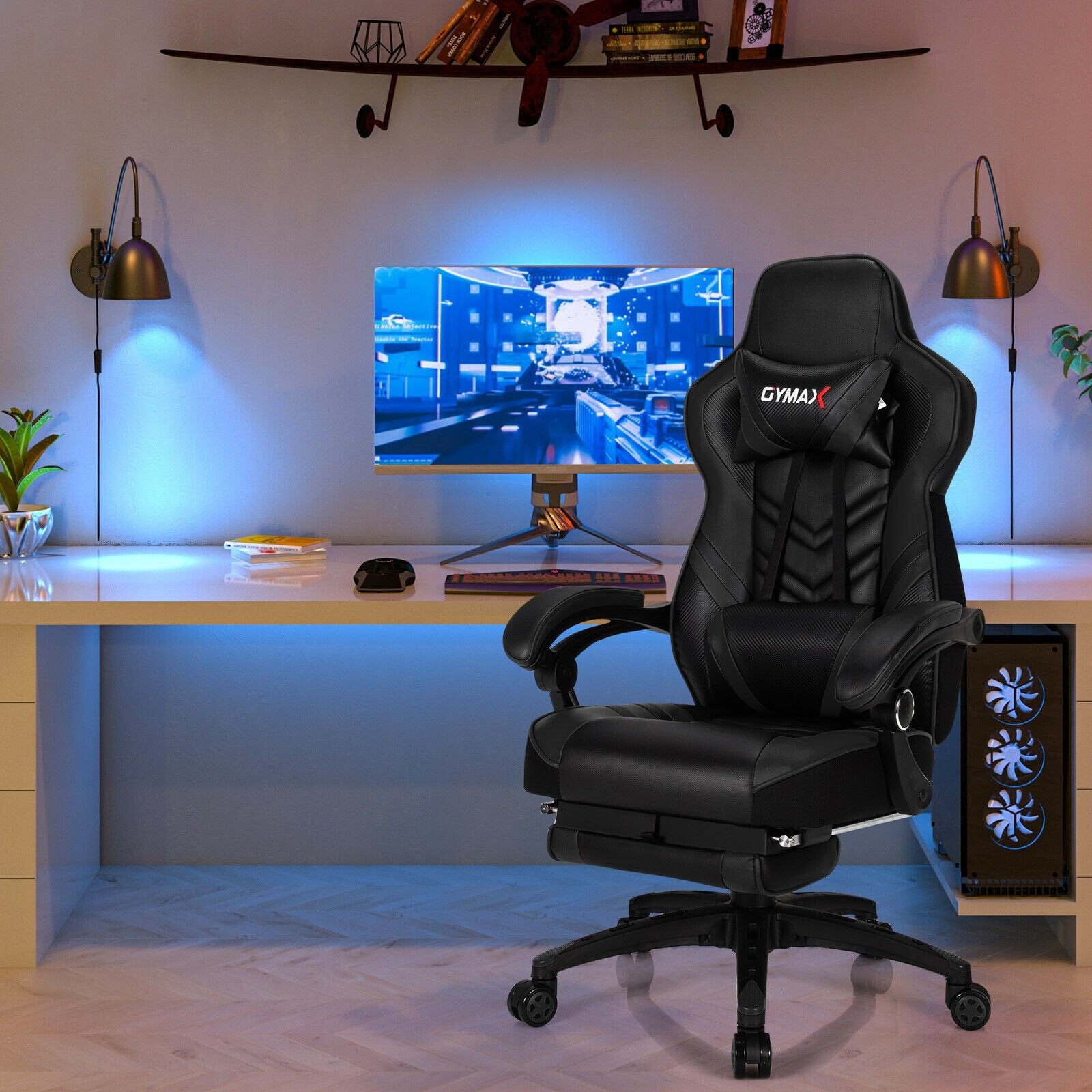 Adjustable Gaming Chair with Footrest for Home Office, Black Gaming Chairs   at Gallery Canada