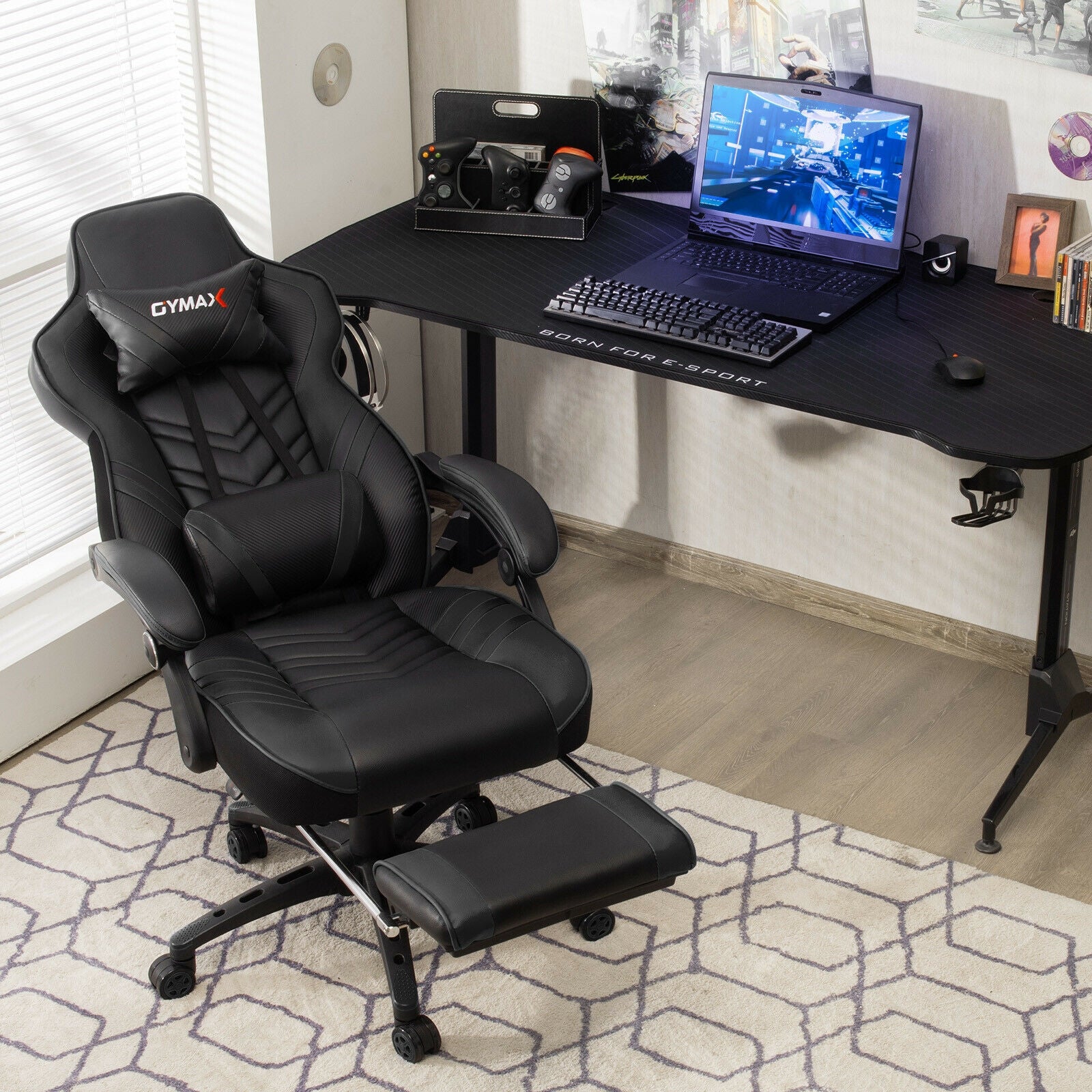 Adjustable Gaming Chair with Footrest for Home Office, Black Gaming Chairs at Gallery Canada
