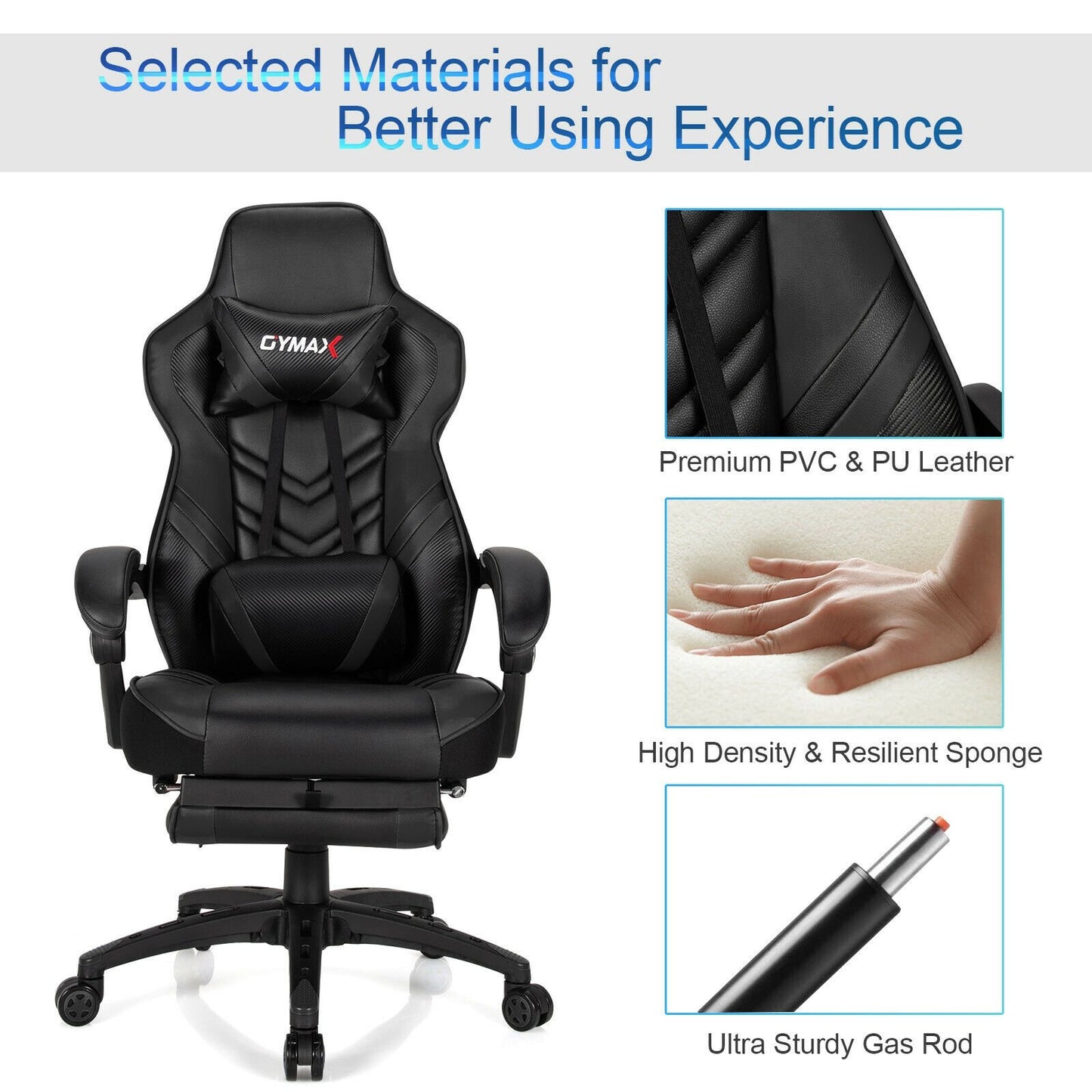 Adjustable Gaming Chair with Footrest for Home Office, Black Gaming Chairs   at Gallery Canada