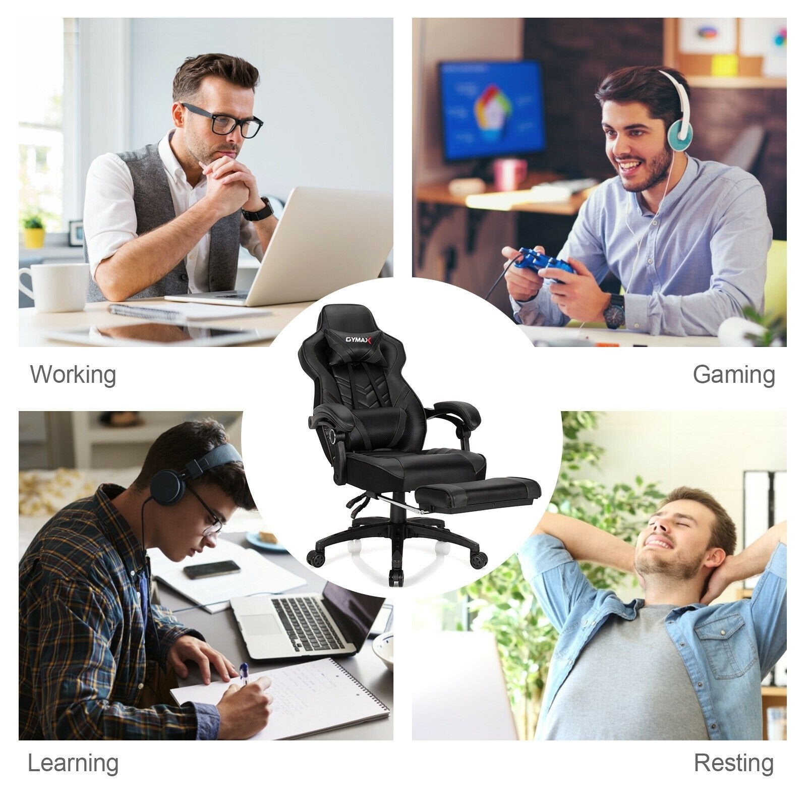 Adjustable Gaming Chair with Footrest for Home Office, Black Gaming Chairs   at Gallery Canada