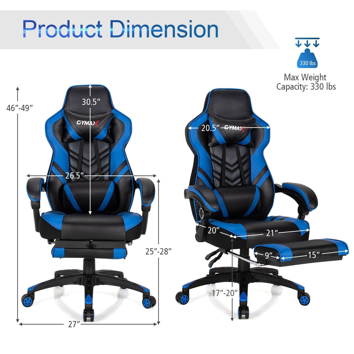 Adjustable Gaming Chair with Footrest for Home Office, Blue Gaming Chairs   at Gallery Canada