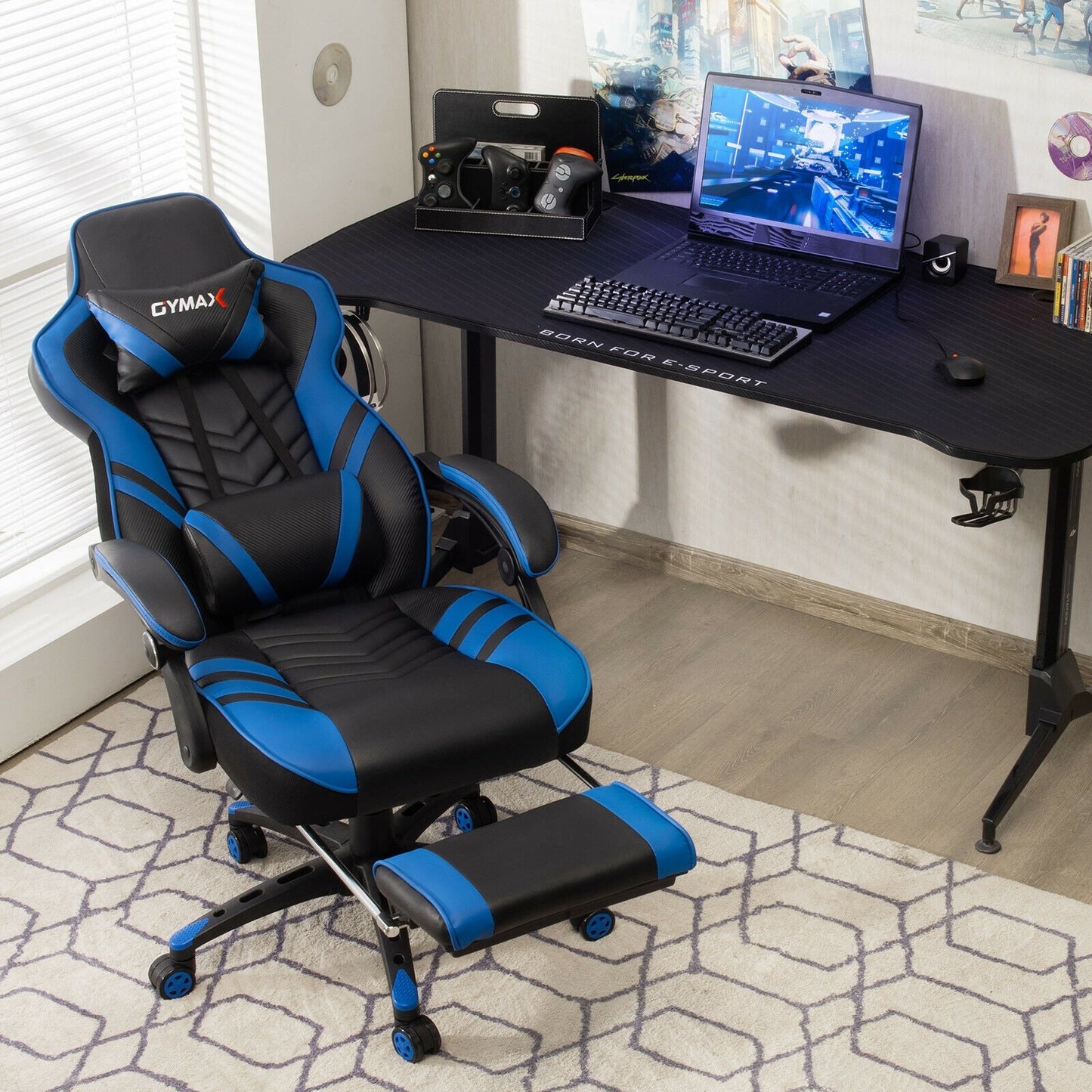 Adjustable Gaming Chair with Footrest for Home Office, Blue Gaming Chairs   at Gallery Canada