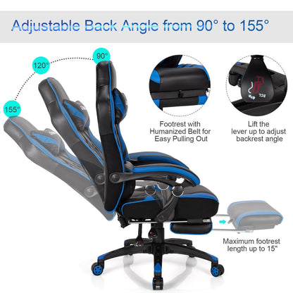 Adjustable Gaming Chair with Footrest for Home Office, Blue Gaming Chairs   at Gallery Canada