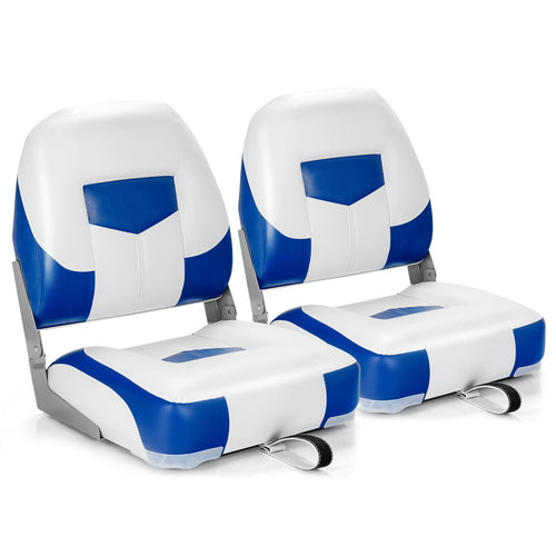 Set of 2 Folding Low Back Fishing Boat Seat with Stainless Steel Screws, Blue