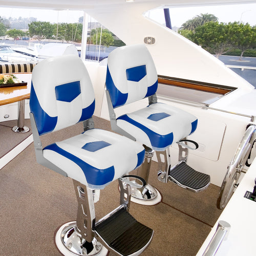 Set of 2 Folding Low Back Fishing Boat Seat with Stainless Steel Screws, Blue