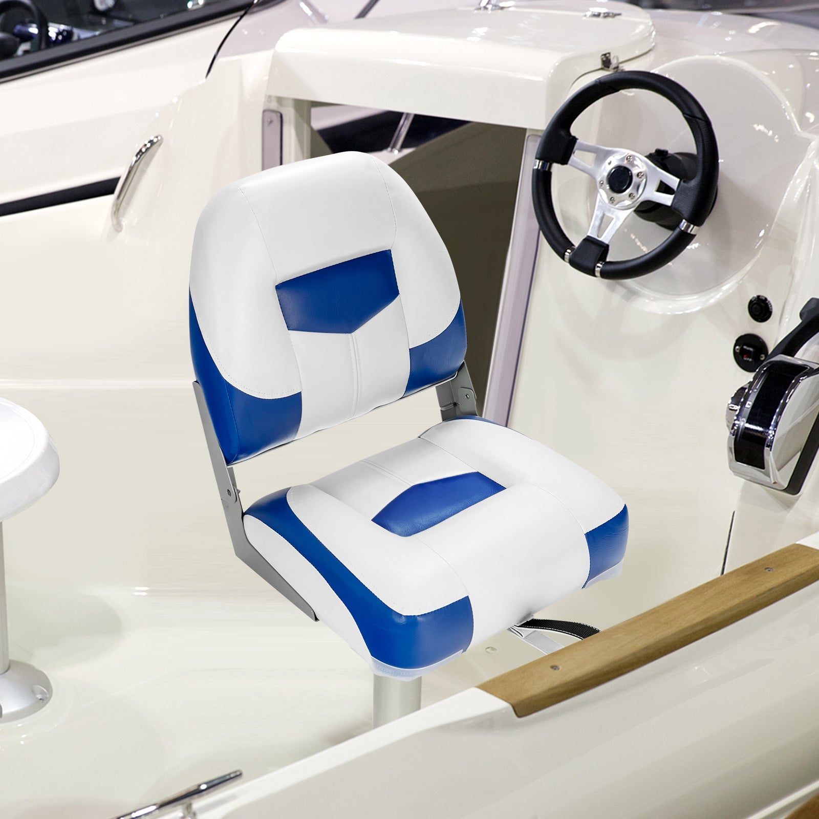 Set of 2 Folding Low Back Fishing Boat Seat with Stainless Steel Screws, Blue Swimming at Gallery Canada