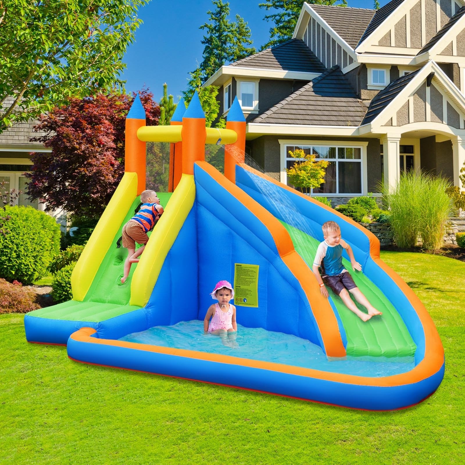 Inflatable Mighty Bounce House Jumper with Water Slide without Blower, Green Bounce House at Gallery Canada