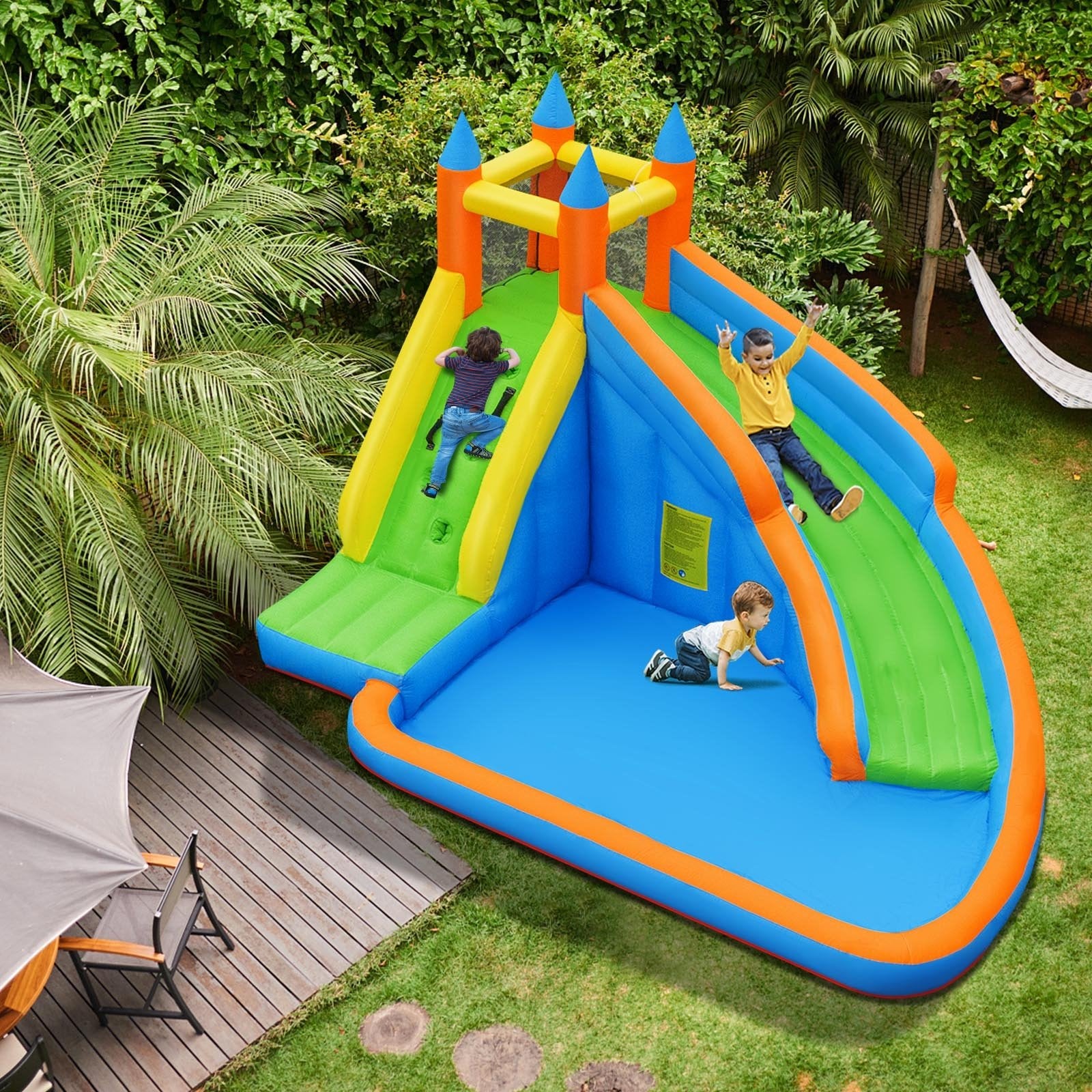Inflatable Mighty Bounce House Jumper with Water Slide without Blower, Green Bounce House at Gallery Canada