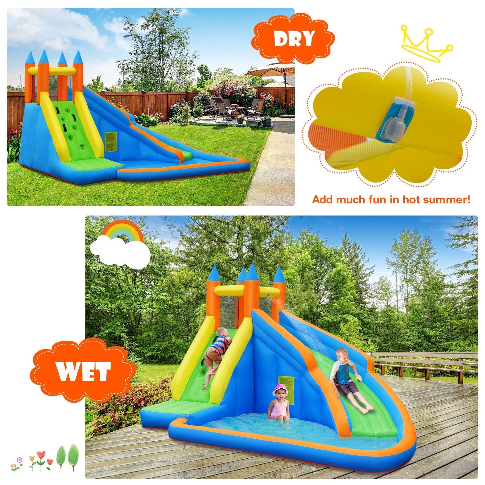 Inflatable Mighty Bounce House Jumper with Water Slide without Blower, Green Bounce House at Gallery Canada