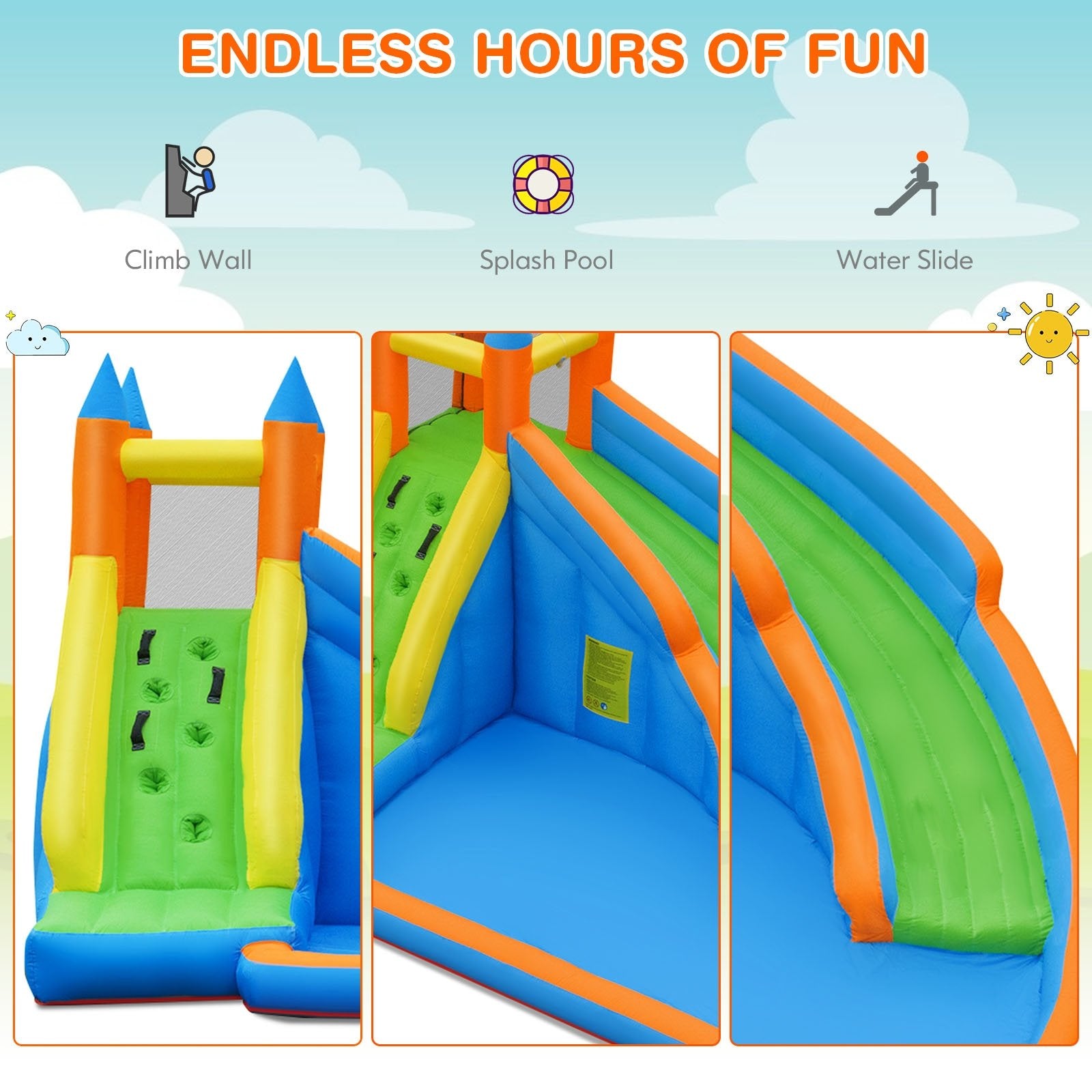 Inflatable Mighty Bounce House Jumper with Water Slide without Blower, Green Bounce House at Gallery Canada
