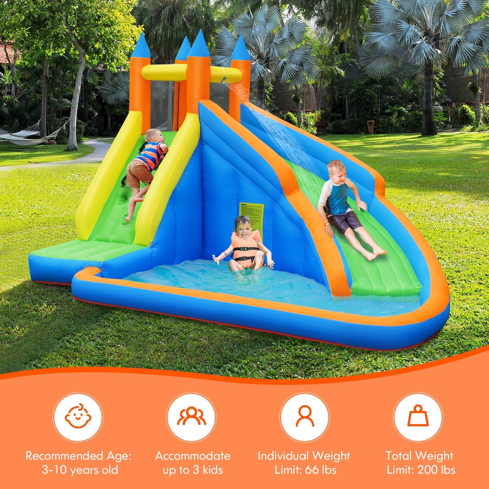 Inflatable Mighty Bounce House Jumper with Water Slide without Blower, Green Bounce House at Gallery Canada