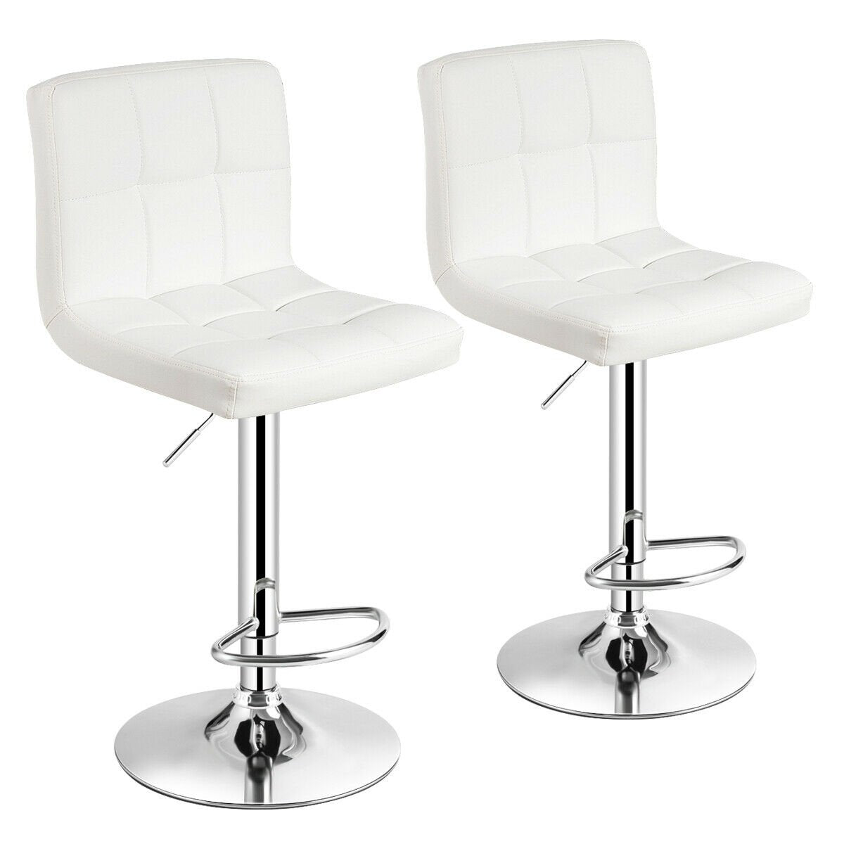 Set of 2 Square Swivel Adjustable PU Leather Bar Stools with Back and Footrest, White Bar Stools   at Gallery Canada