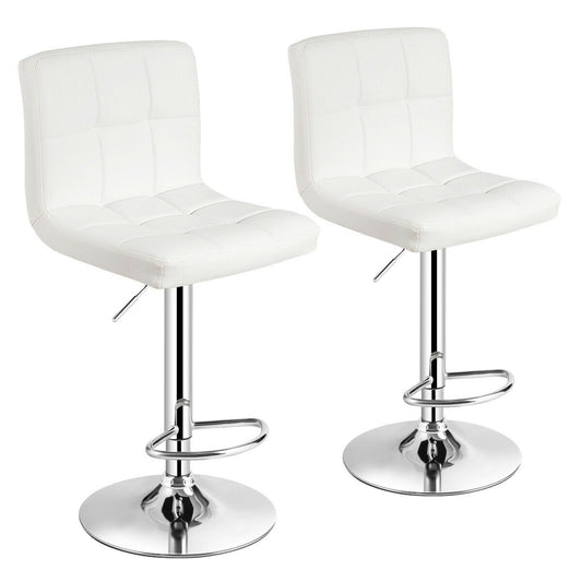 Set of 2 Square Swivel Adjustable PU Leather Bar Stools with Back and Footrest, White - Gallery Canada