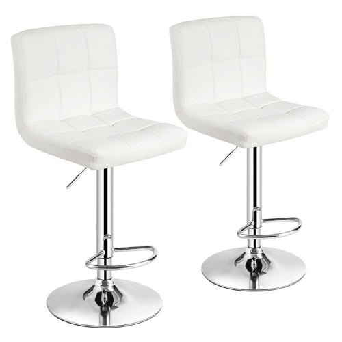 Set of 2 Square Swivel Adjustable PU Leather Bar Stools with Back and Footrest, White