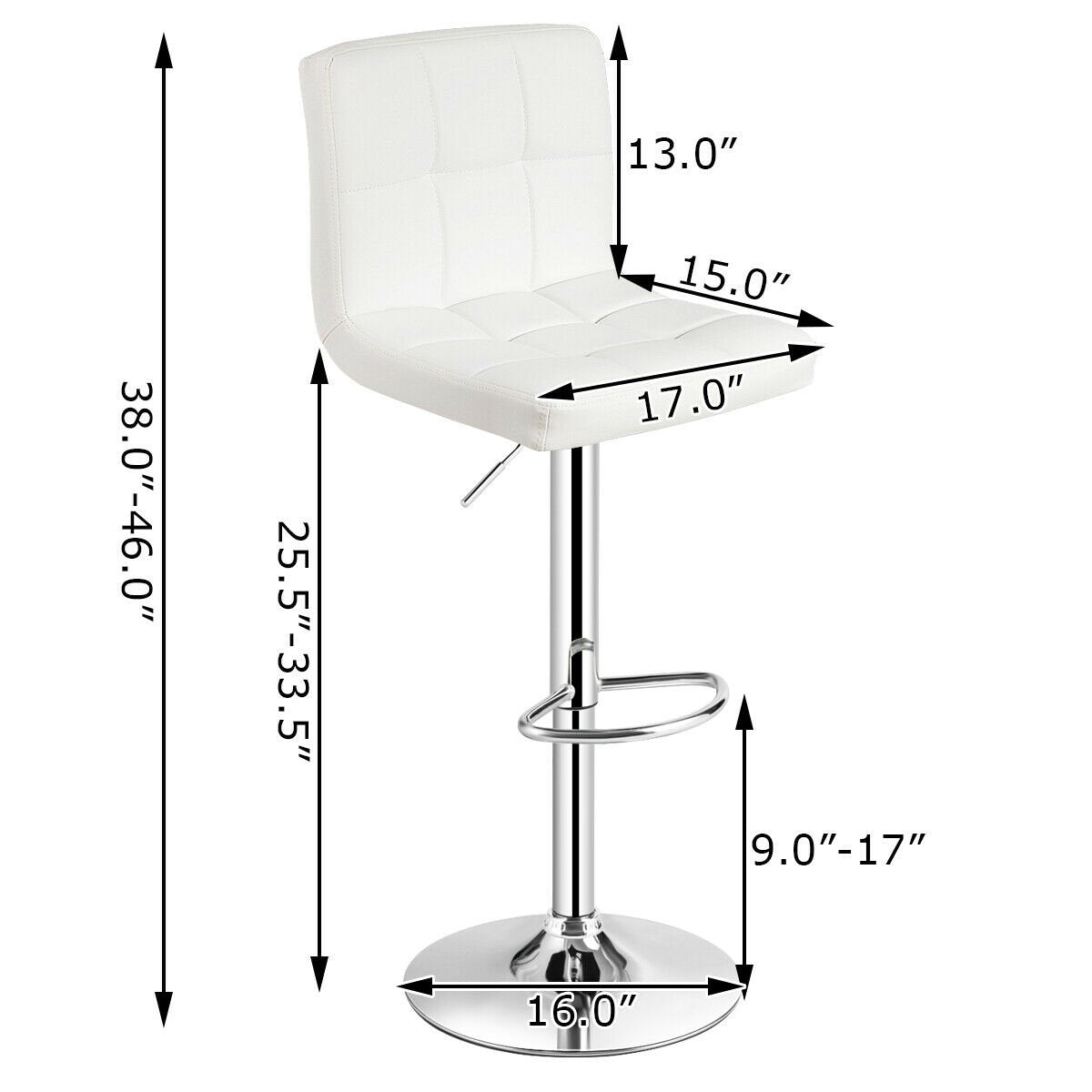 Set of 2 Square Swivel Adjustable PU Leather Bar Stools with Back and Footrest, White Bar Stools   at Gallery Canada