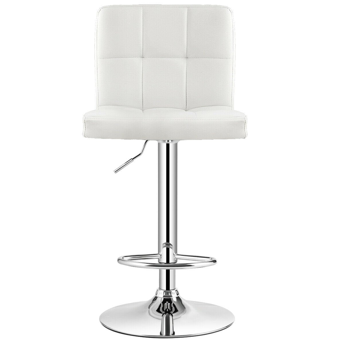 Set of 2 Square Swivel Adjustable PU Leather Bar Stools with Back and Footrest, White Bar Stools   at Gallery Canada