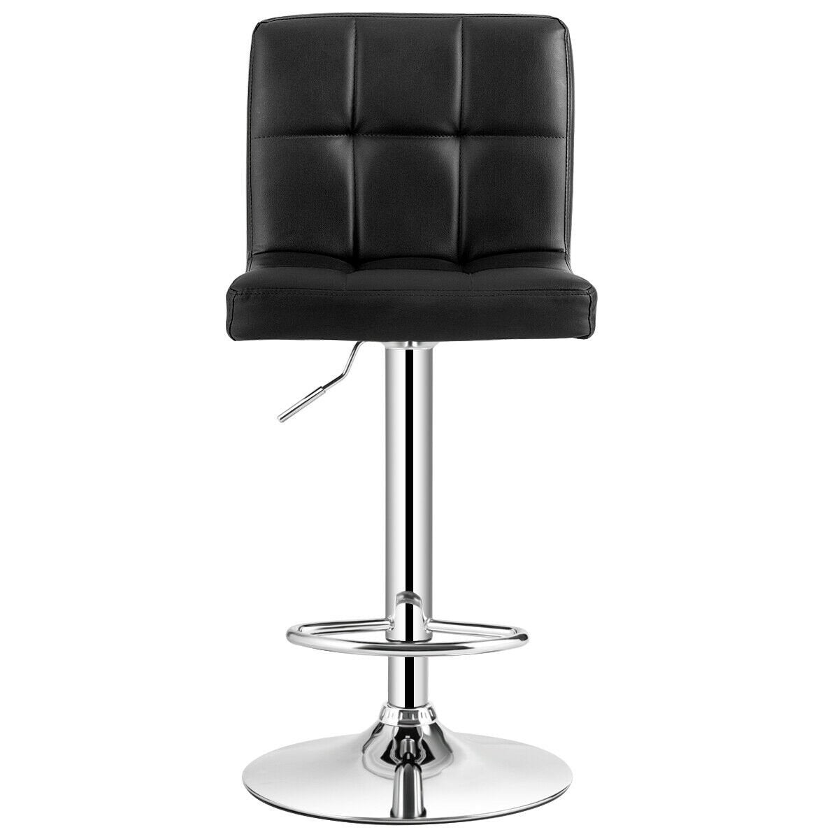 Set of 2 Square Swivel Adjustable PU Leather Bar Stools with Back and Footrest, Black Bar Stools   at Gallery Canada