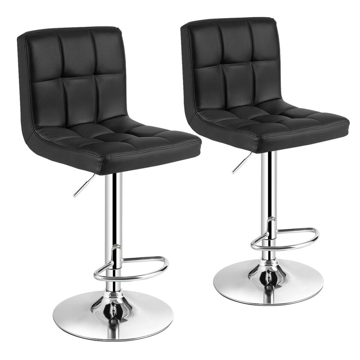 Set of 2 Square Swivel Adjustable PU Leather Bar Stools with Back and Footrest, Black Bar Stools   at Gallery Canada