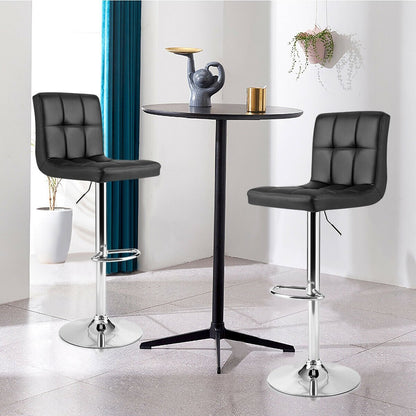 Set of 2 Square Swivel Adjustable PU Leather Bar Stools with Back and Footrest, Black Bar Stools   at Gallery Canada