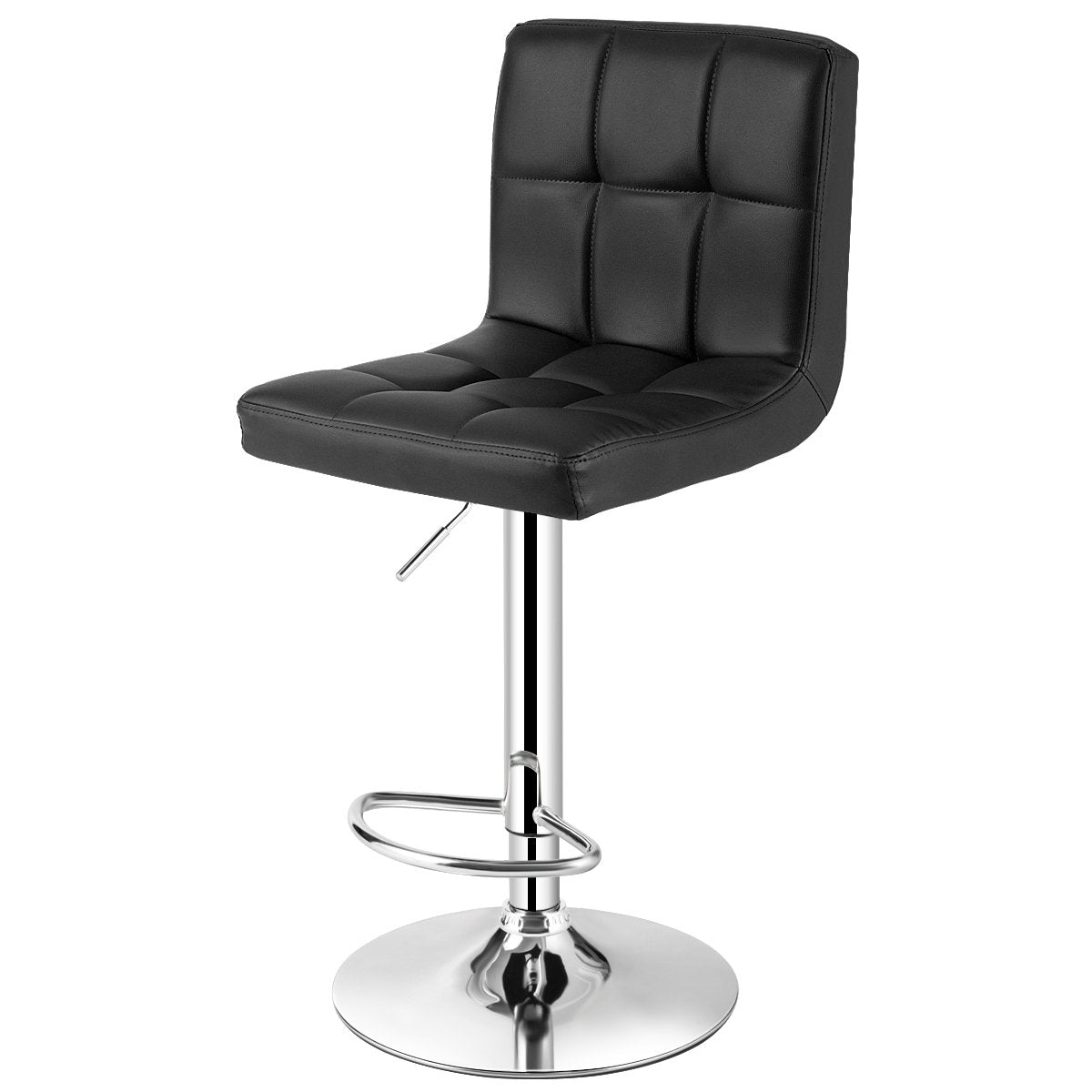 Set of 2 Square Swivel Adjustable PU Leather Bar Stools with Back and Footrest, Black Bar Stools   at Gallery Canada