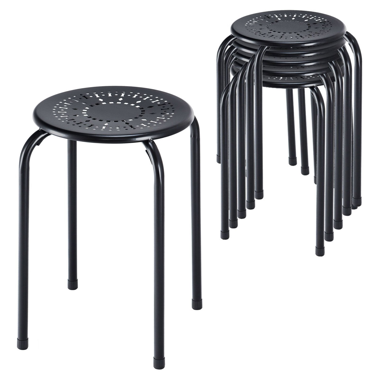 Set of 6 Stackable Daisy Backless Round  Metal Stool Set, Black Dining Chairs   at Gallery Canada