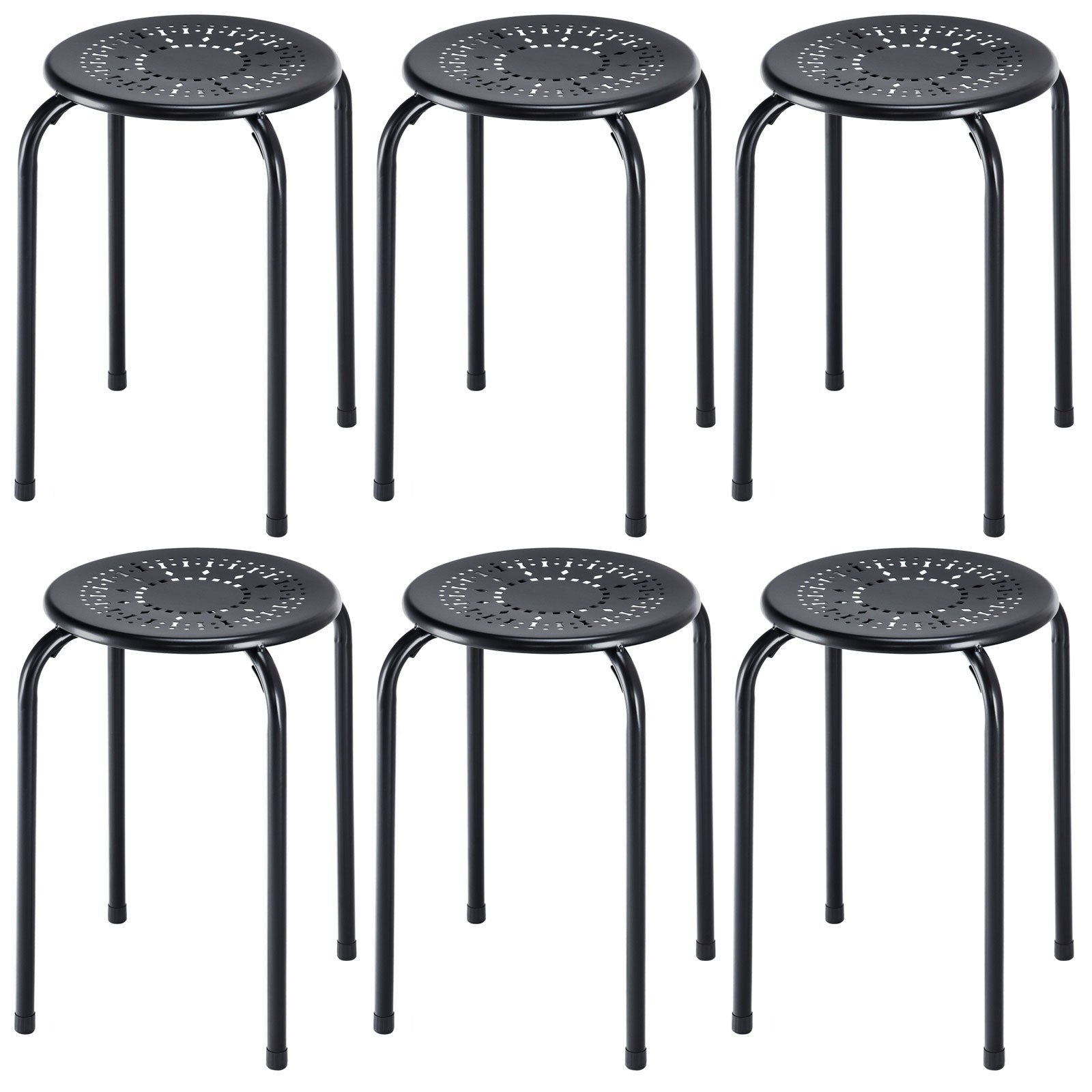 Set of 6 Stackable Daisy Backless Round  Metal Stool Set, Black Dining Chairs   at Gallery Canada