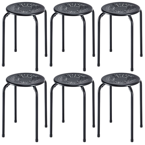 Set of 6 Stackable Daisy Backless Round  Metal Stool Set, Black