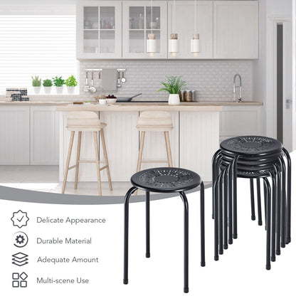 Set of 6 Stackable Daisy Backless Round  Metal Stool Set, Black Dining Chairs   at Gallery Canada