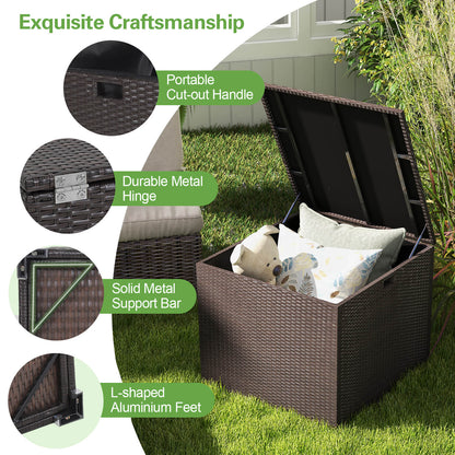 72 Gallon Rattan Outdoor Storage Box with Zippered Liner and Solid Pneumatic Rod, Brown - Gallery Canada