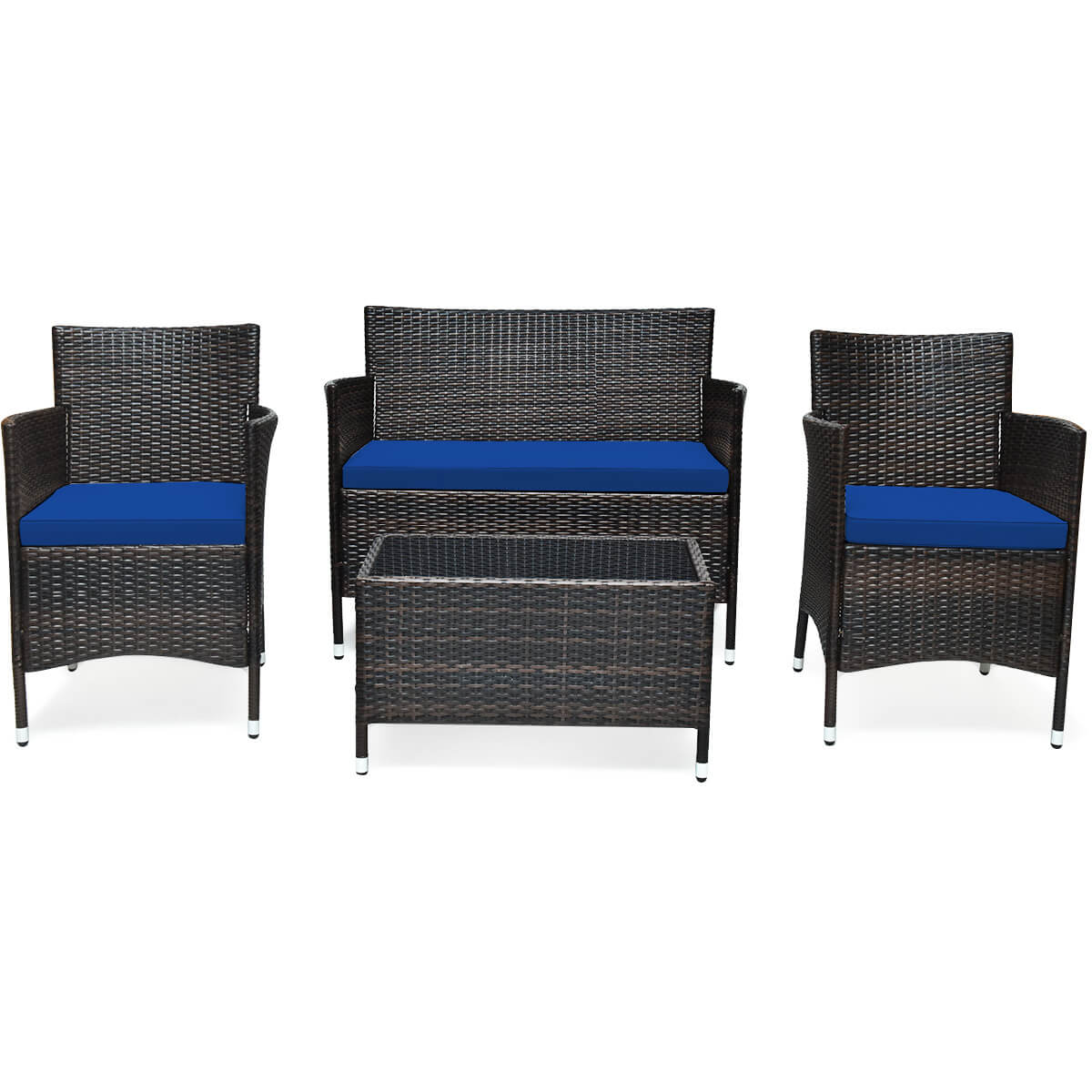 4 Pieces Rattan Sofa Set with Glass Table and Comfortable Wicker for Outdoor Patio, Navy Patio Conversation Sets   at Gallery Canada